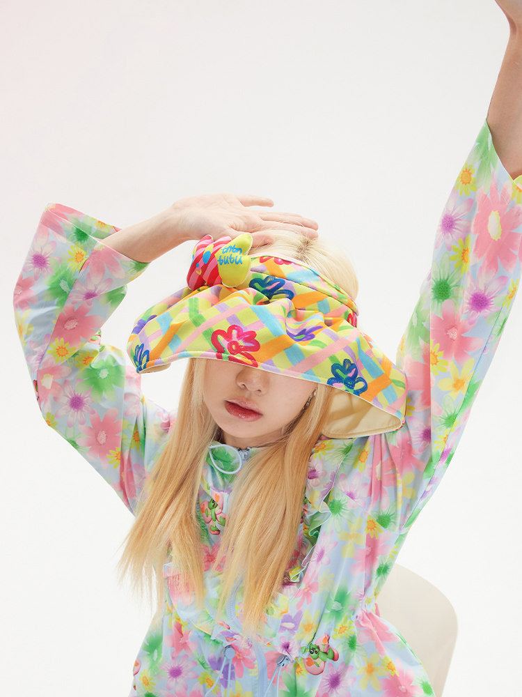 Yellow Floral Bow Wide Brim Visor