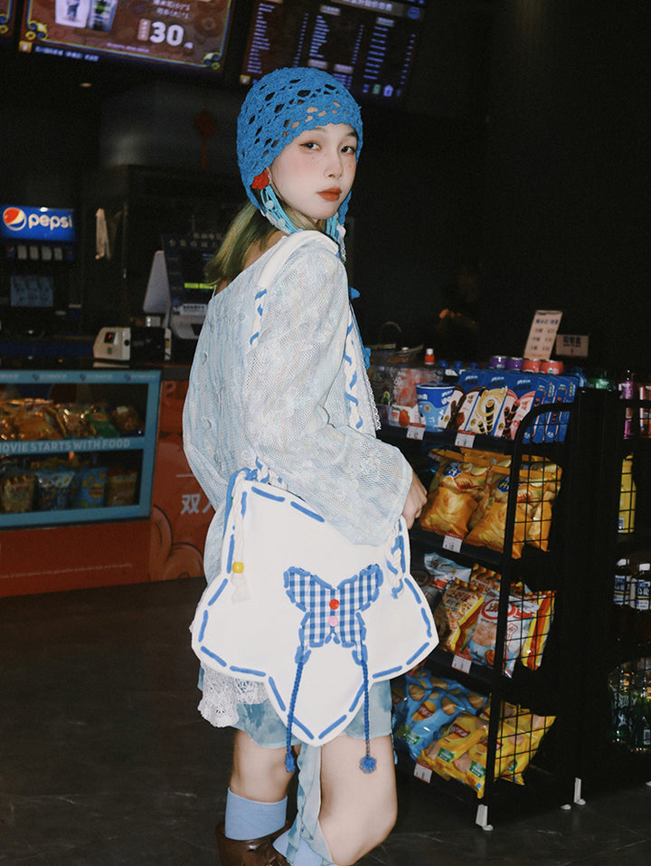 Star-Shaped Butterfly Appliqué Crossbody Bag