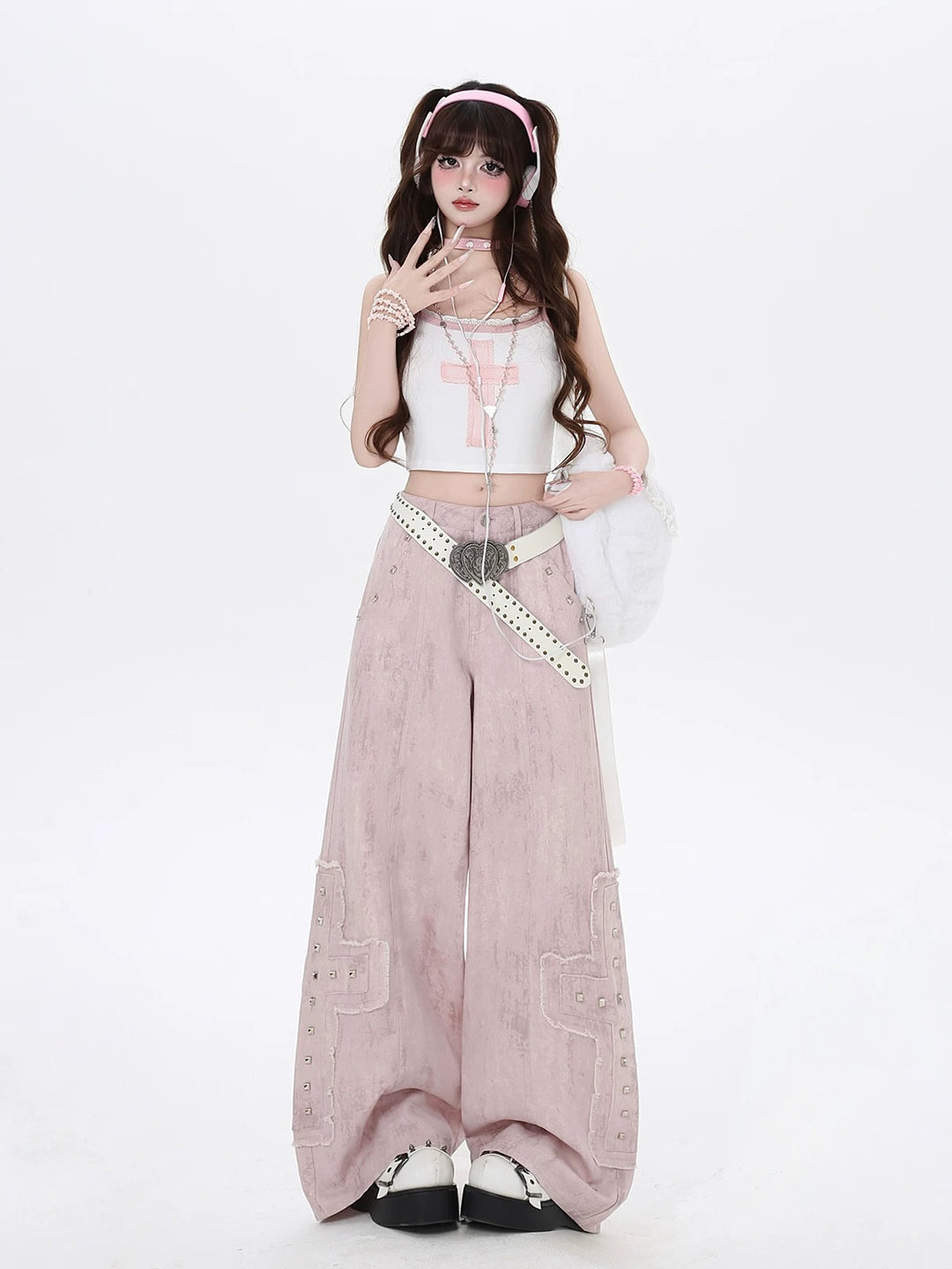 Y2K Studded Wide Leg Cargo Jeans