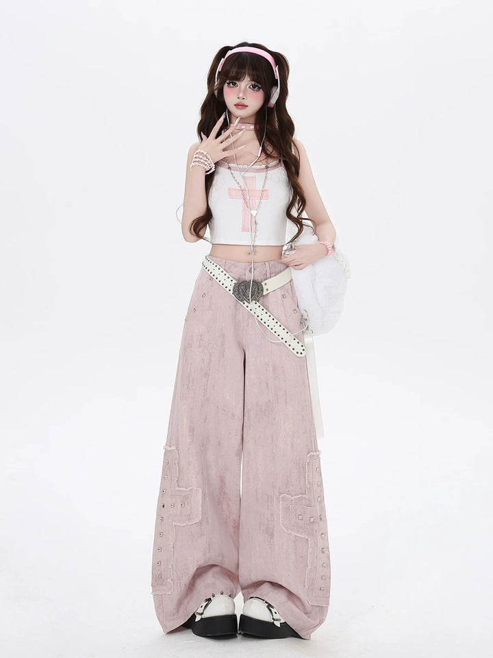 Y2K Studded Wide Leg Cargo Jeans