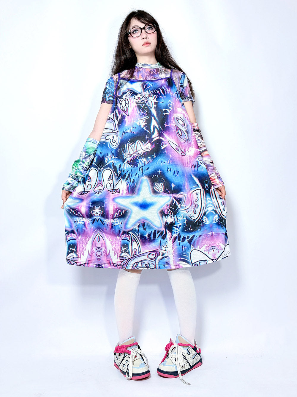 Purple Abstract Star Cami Midi Dress