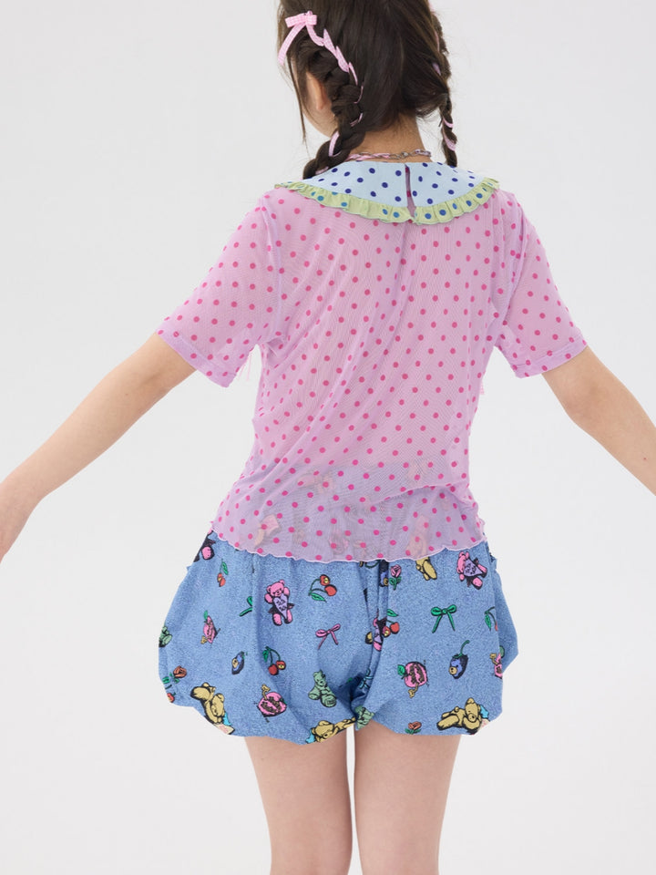 Pastel Bear Print Bubble Shorts