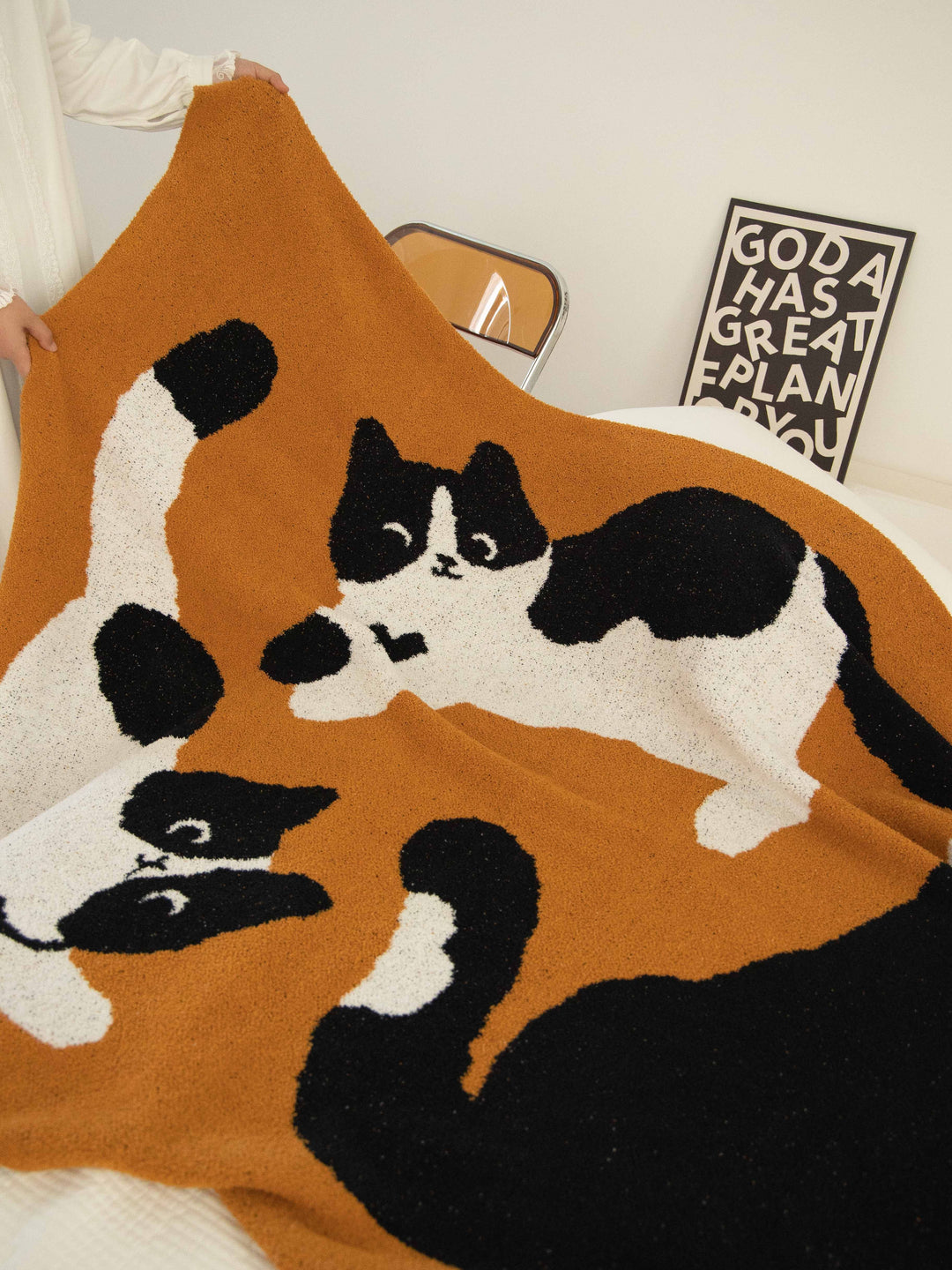 Cow Pattern Cat Printed Plush Blanket