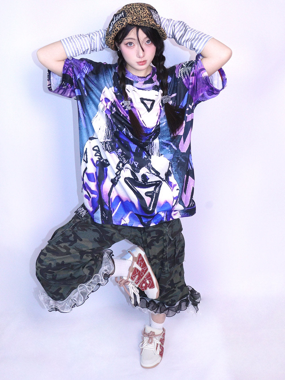 Purple Cyber Graphic Oversized T Shirt