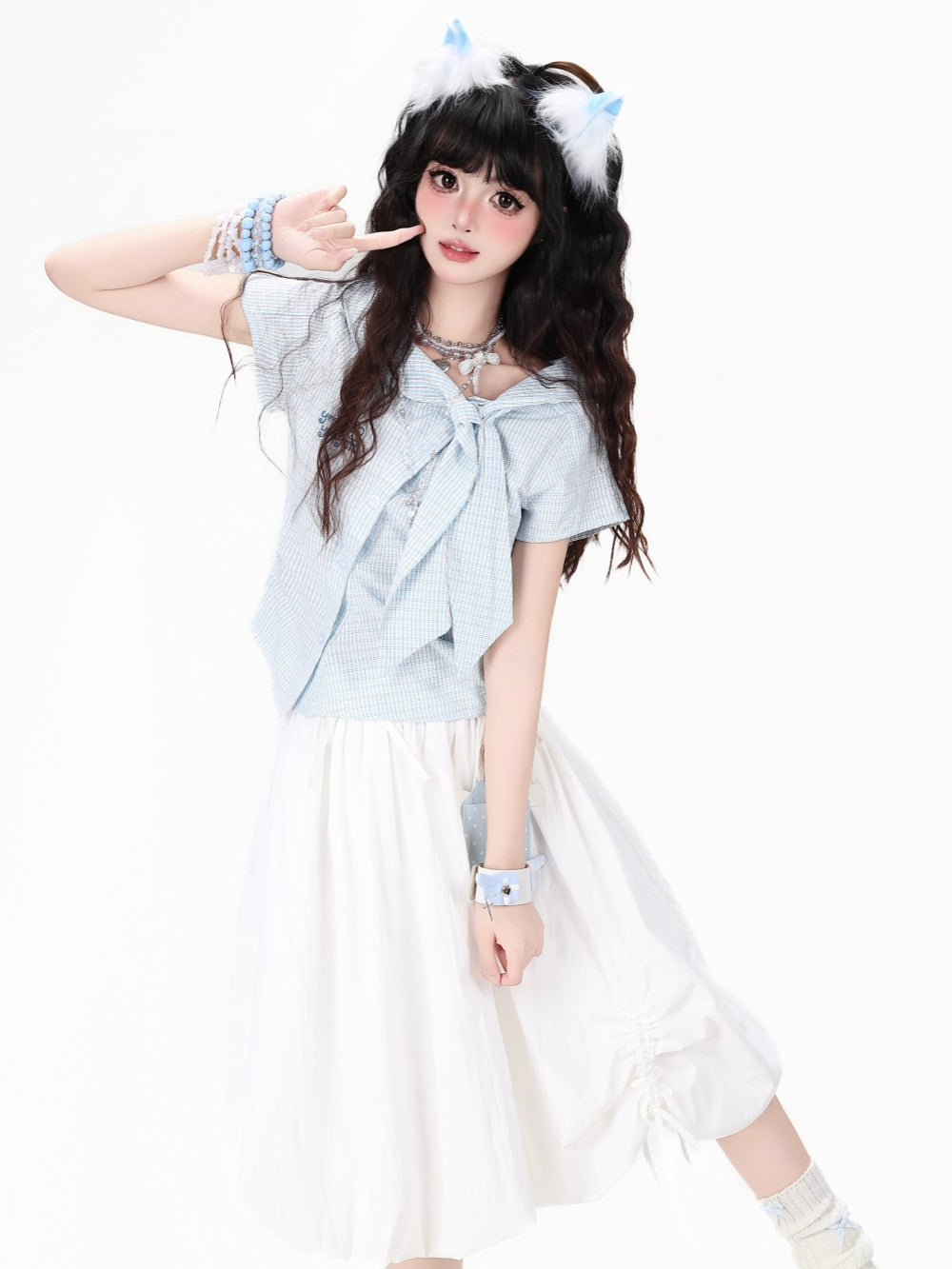 Pastel Plaid Sailor Bow Shirt