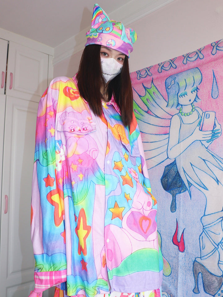 Pastel Bear Rainbow Button Up Shirt