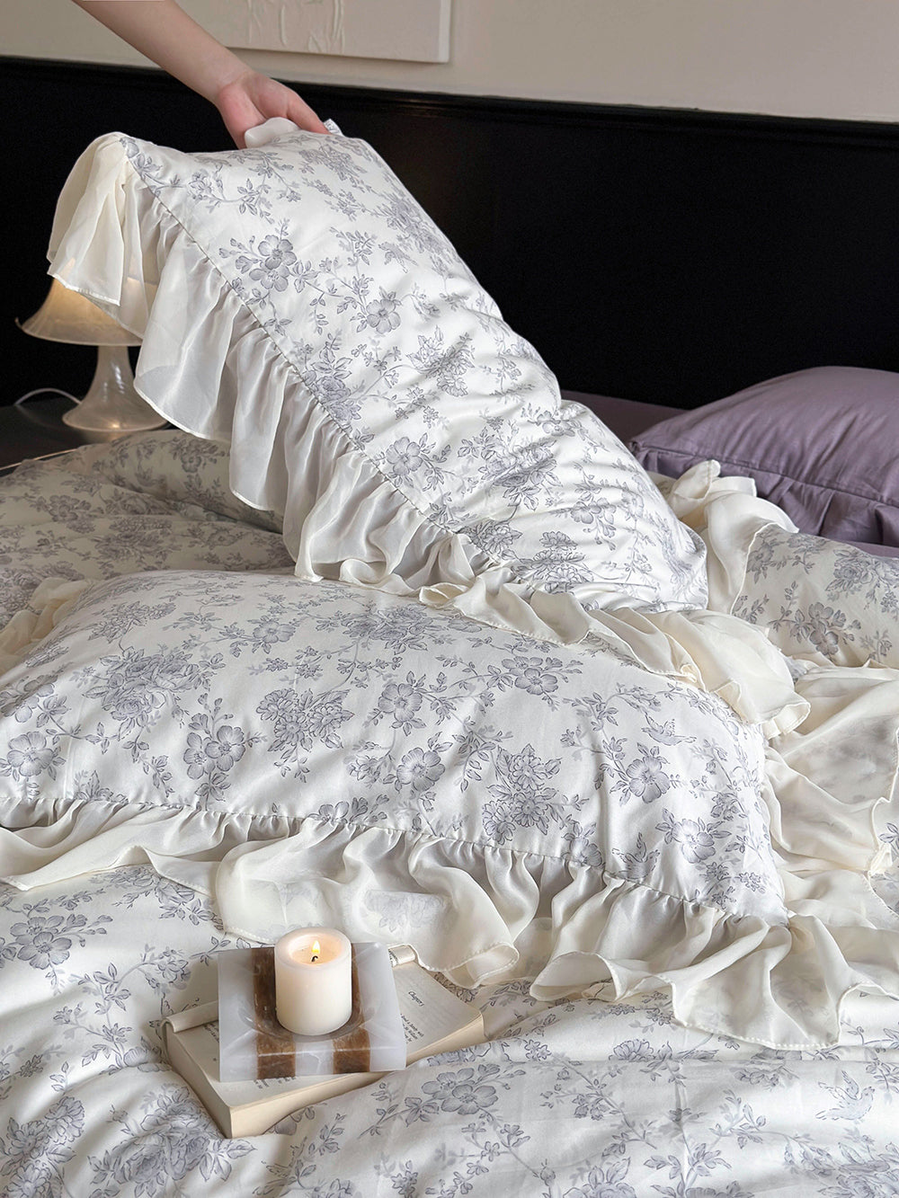 French Floral Print Lace Cotton Duvet Cover