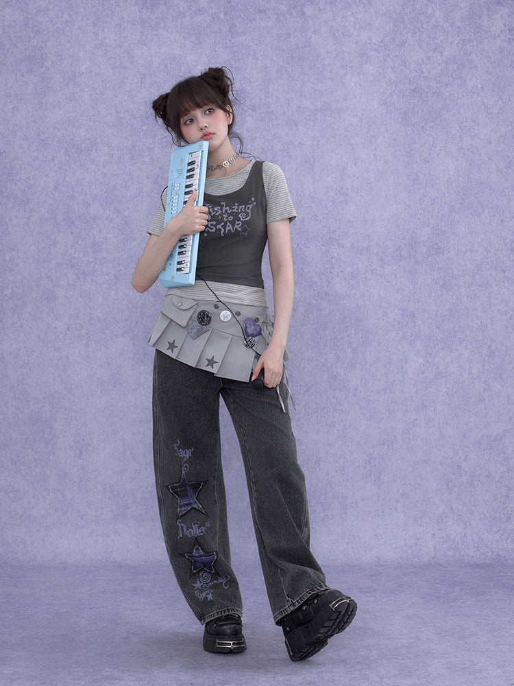 Layered Star Graphic Striped T-shirt