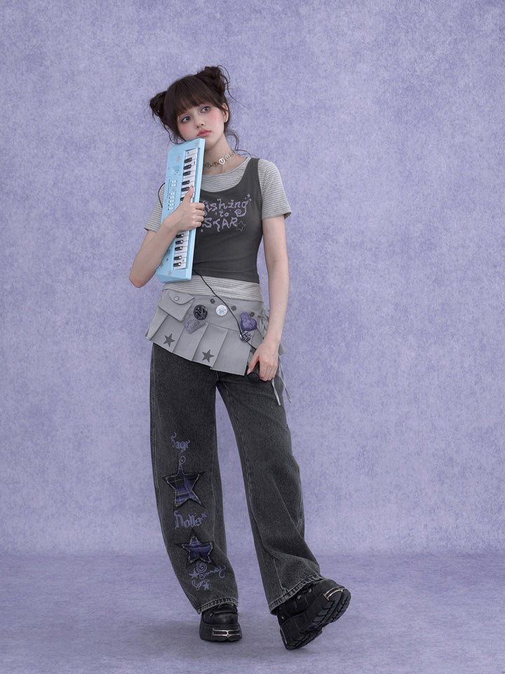 Layered Star Graphic Striped T-shirt