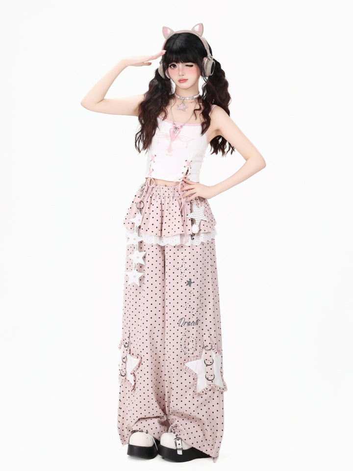 Polka Dot Star Pocket Wide Leg Pants