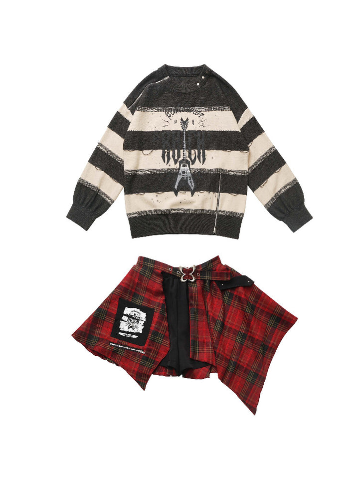 Guitar Stripes with Zip Detail Spring/Summer Casual Sweater / Skirt Coordinated