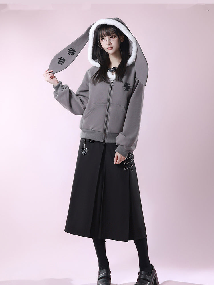 Punk Buckle Belted Safety Pin Skirt