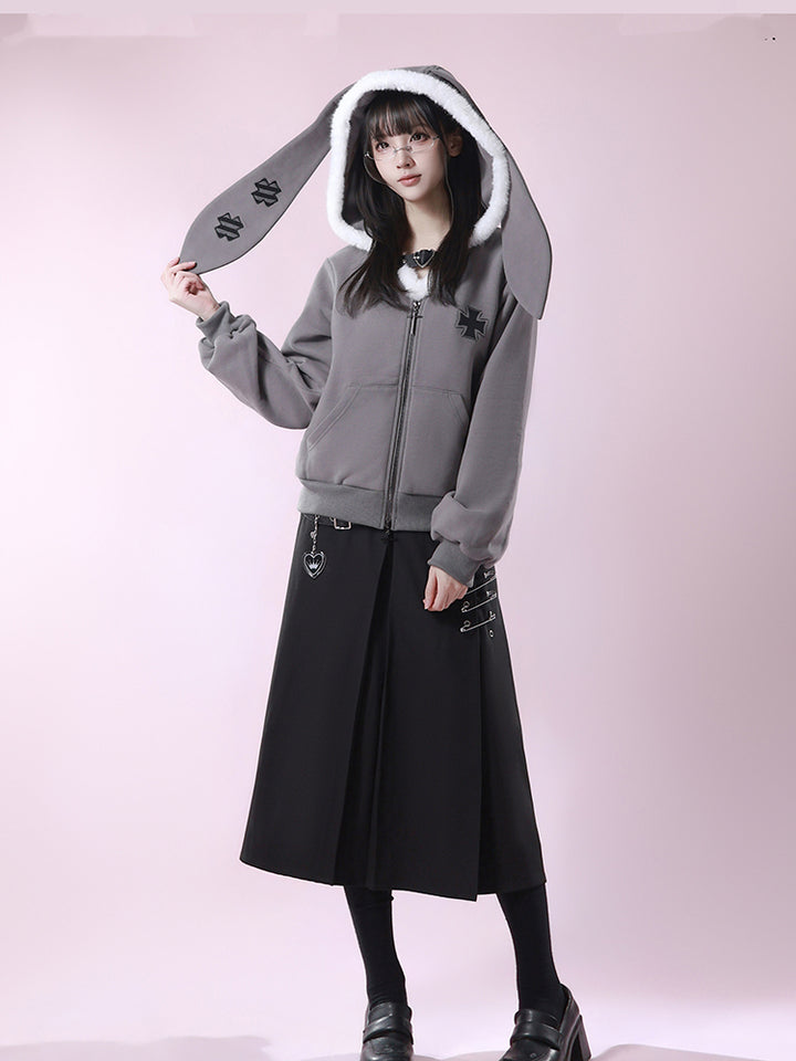 Punk Buckle Belted Safety Pin Skirt