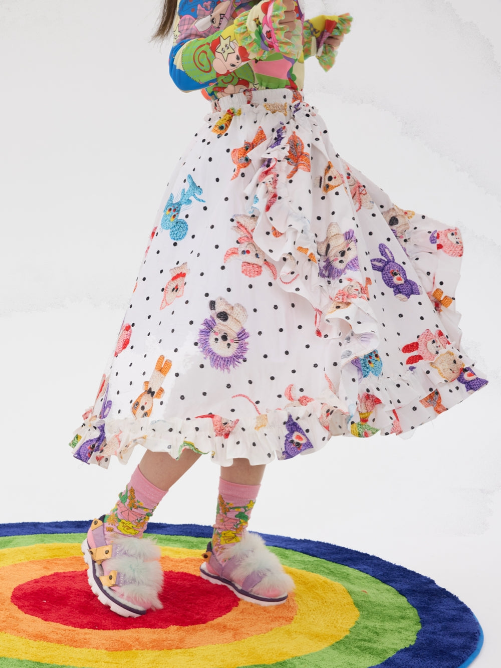 Cute Polka Dot Animal Ruffle Skirt