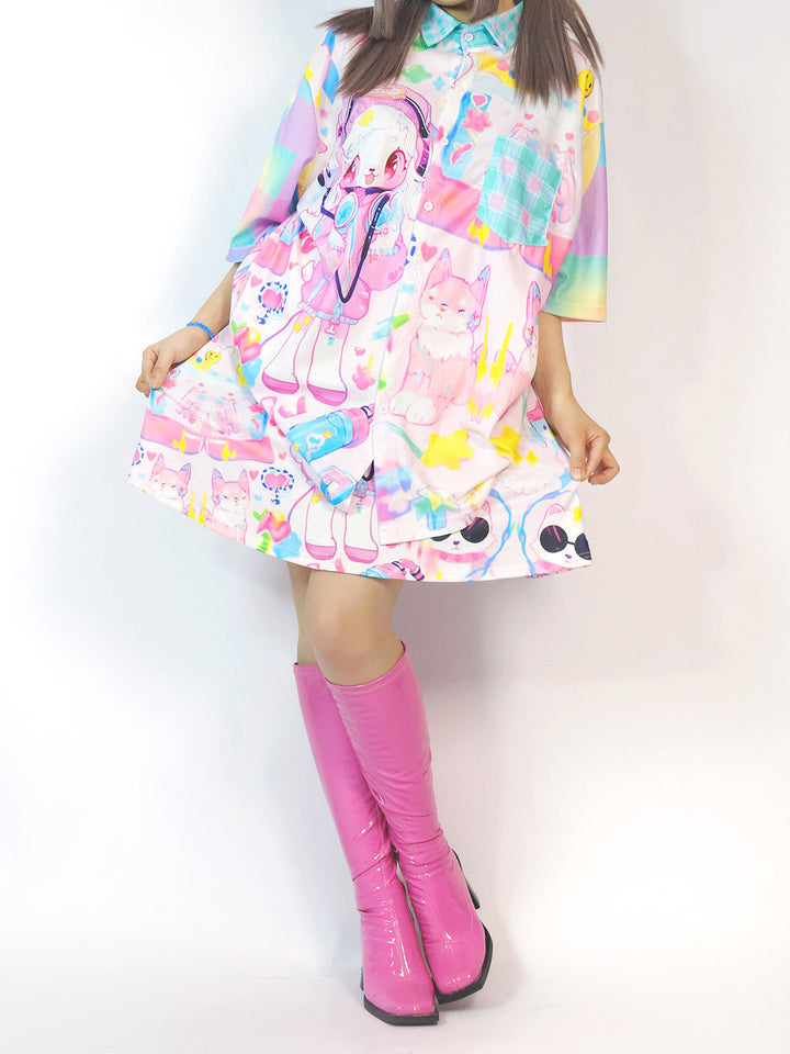Pastel Kawaii Bunny Print Mini Skirt