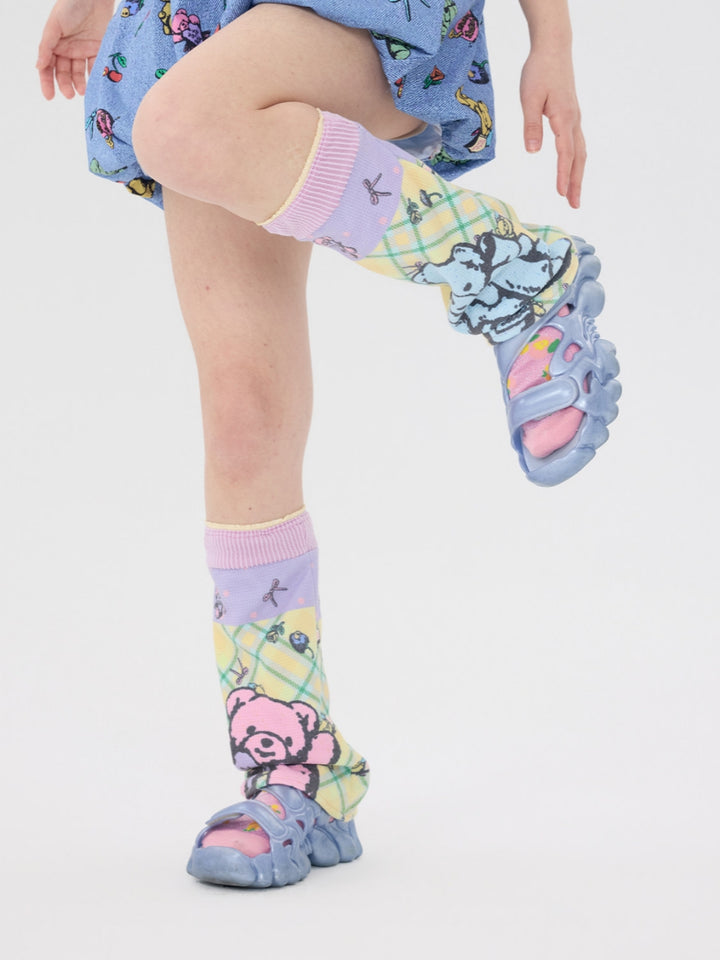 Pastel Bear Plaid Slouch Socks