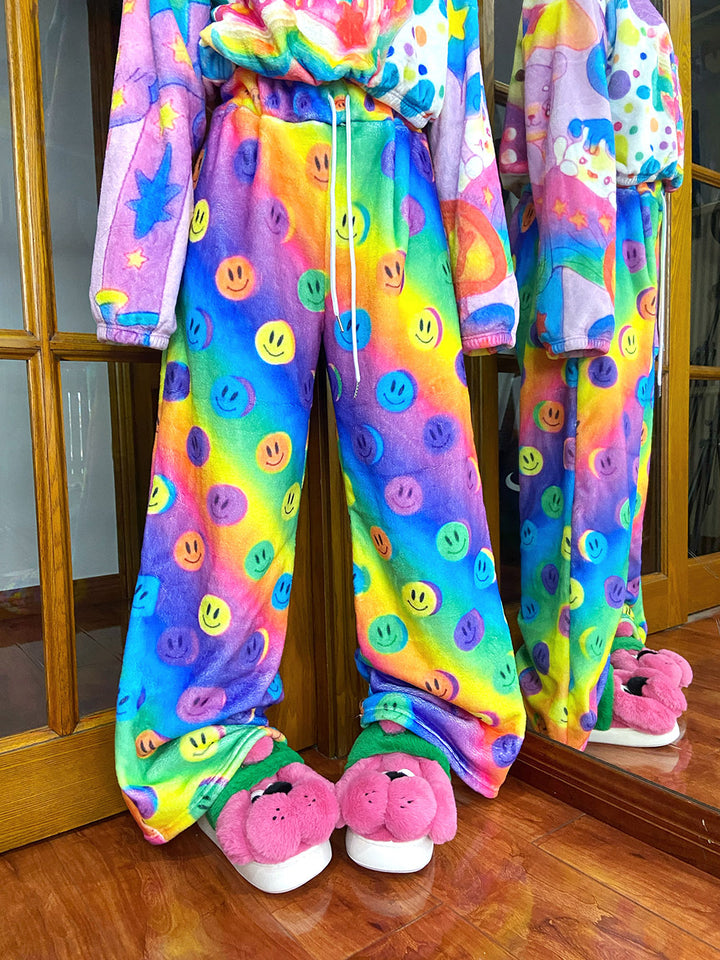 Rainbow Smiley Face Wide Leg Pants