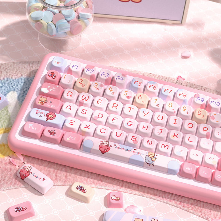 Cute Pink Cotton Candy Keycaps Set for Mechanical Keyboards