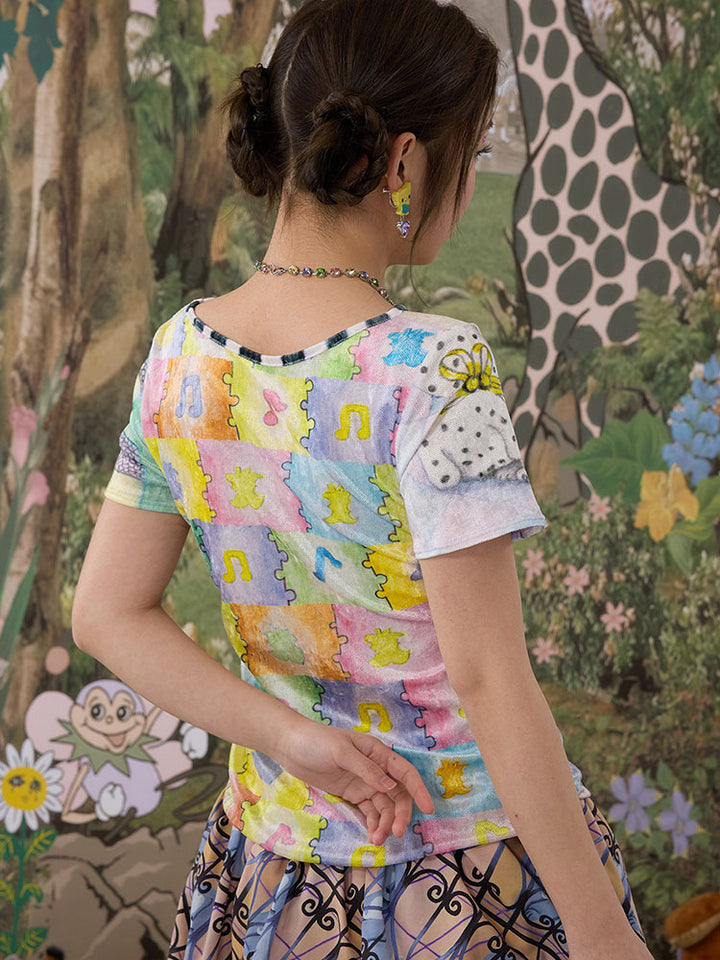 Pastel Puzzle Print Tee