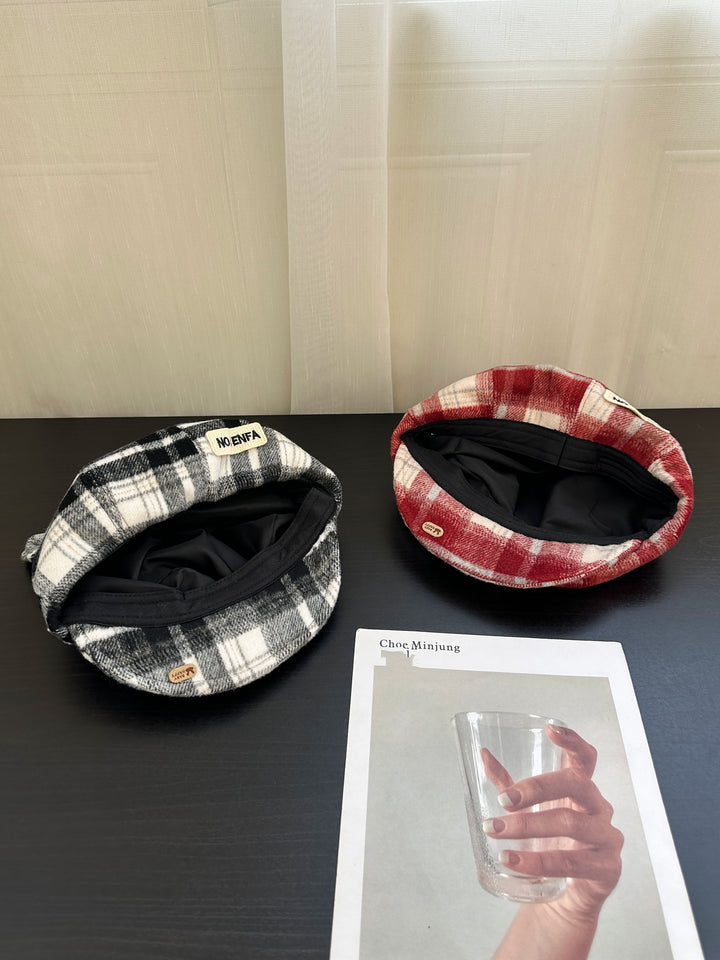 Plaid Kitten Ear Cap with Plush Puppy Detail