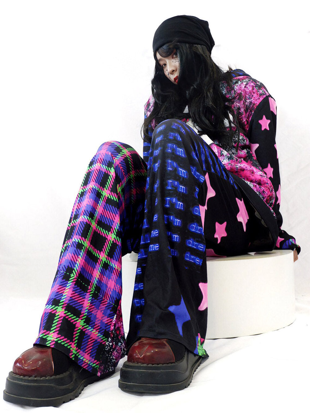 Y2K Pink Star Plaid Wide Leg Pants