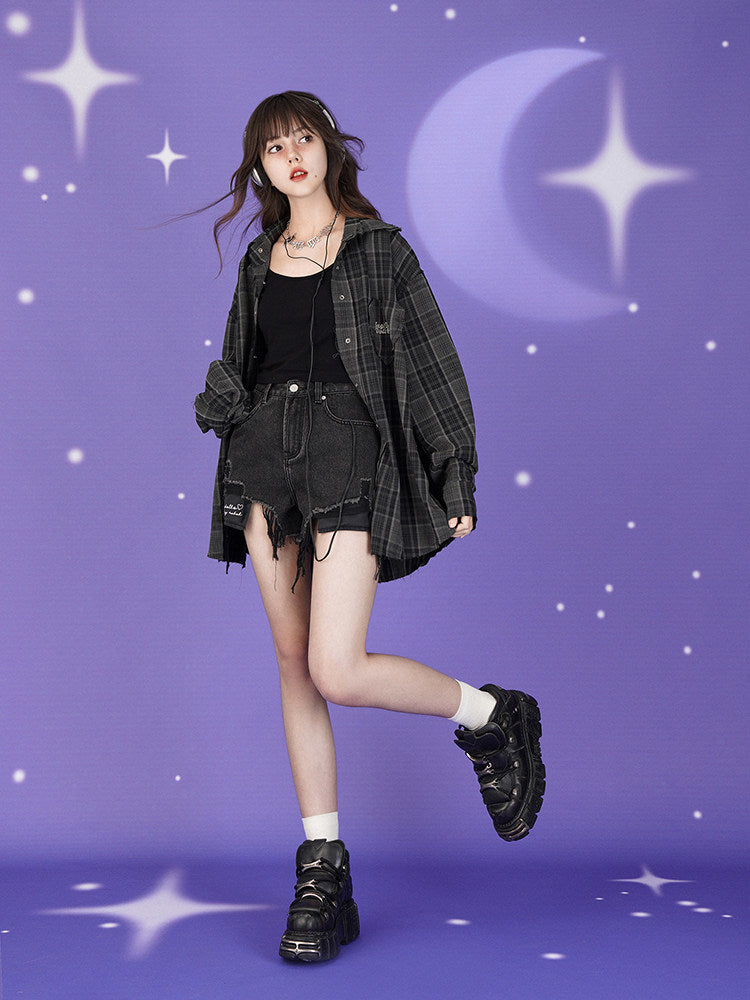 Black Distressed Patchwork Shorts