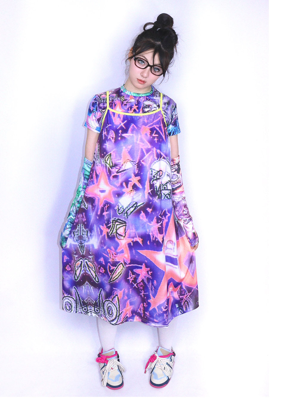 Y2K Purple Star Graphic Crop T-Shirt