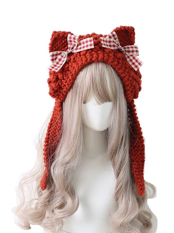 Cat Ear Bowknot Knitted Hat