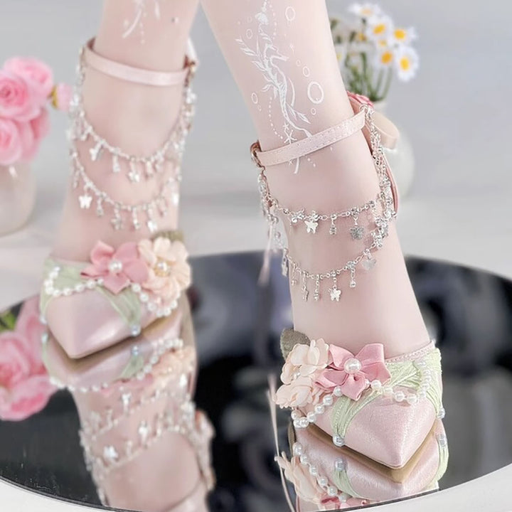 Floral Decoration High Heels Paris Wedding Shoes