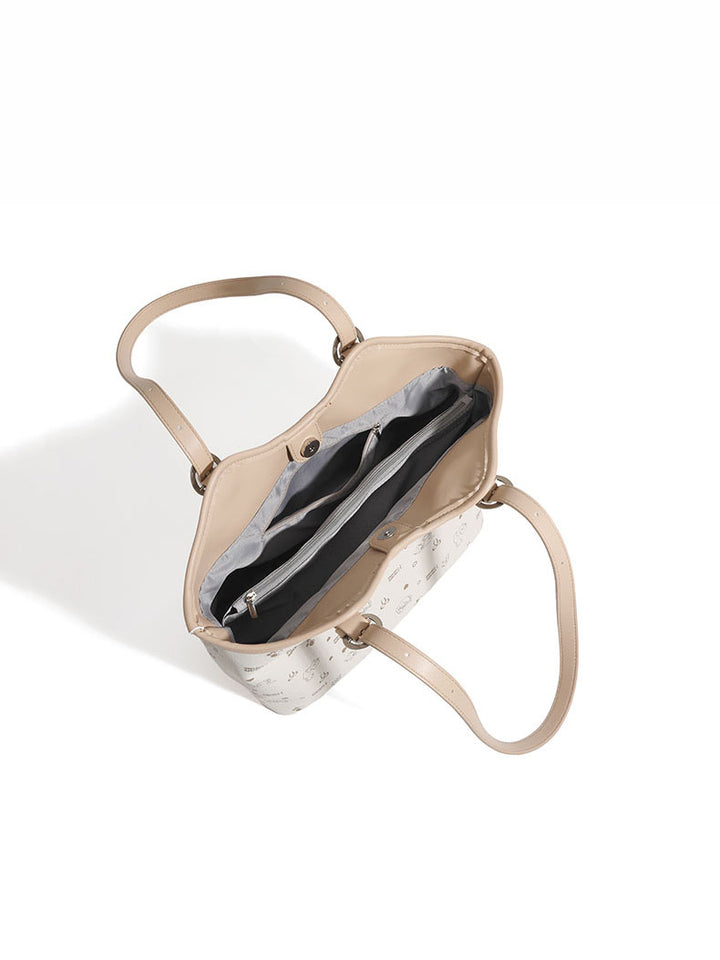 Large-capacity cat and floral print tote bag