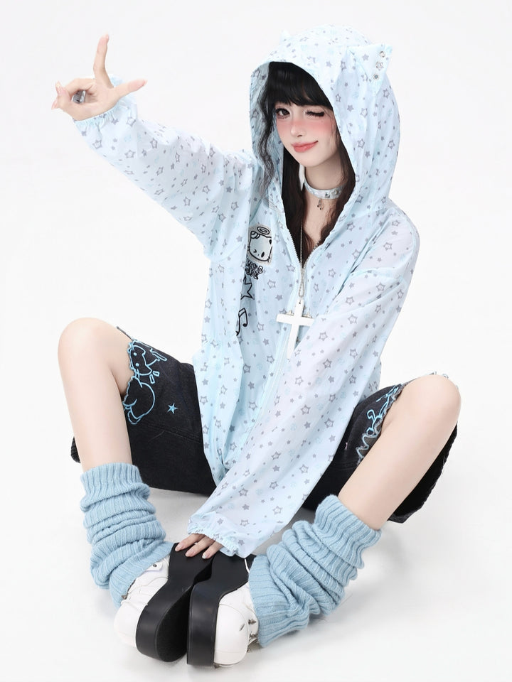 Pastel Star Print Hooded Sun Jacket