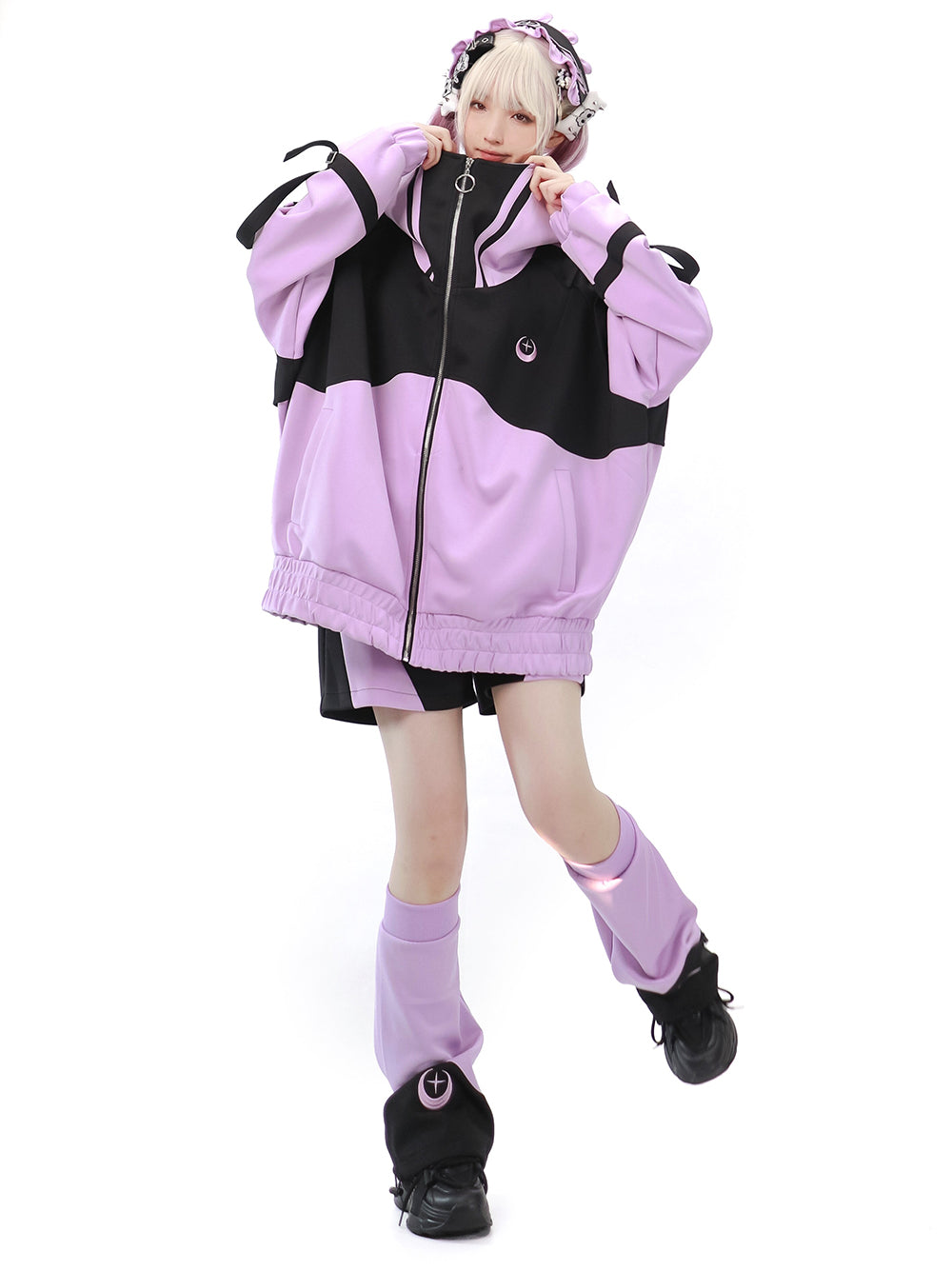 Starwave Signal Cyber Y2K Hooded Jacket Shorts Leg Warmers Headband