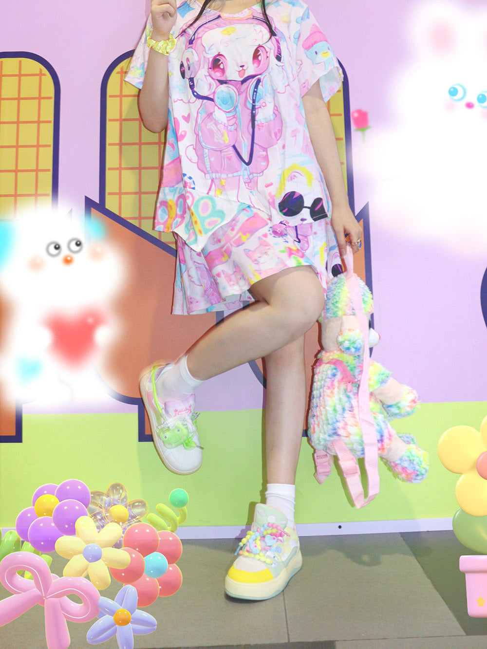 Pastel Lamb Graphic Asymmetrical T Shirt