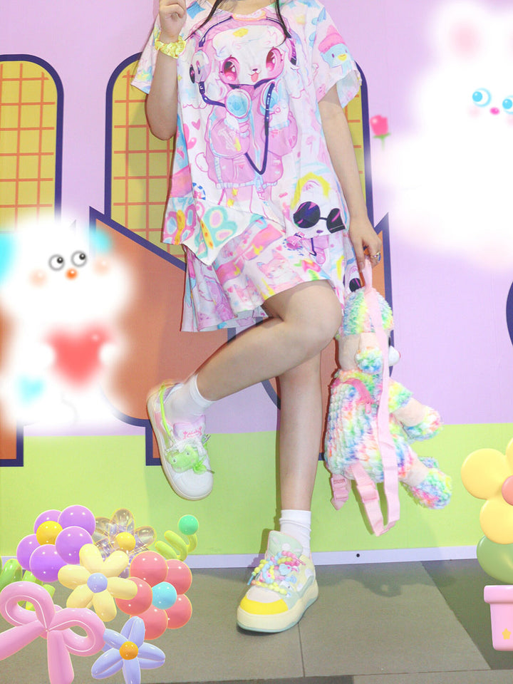 Pastel Lamb Graphic Asymmetrical T Shirt
