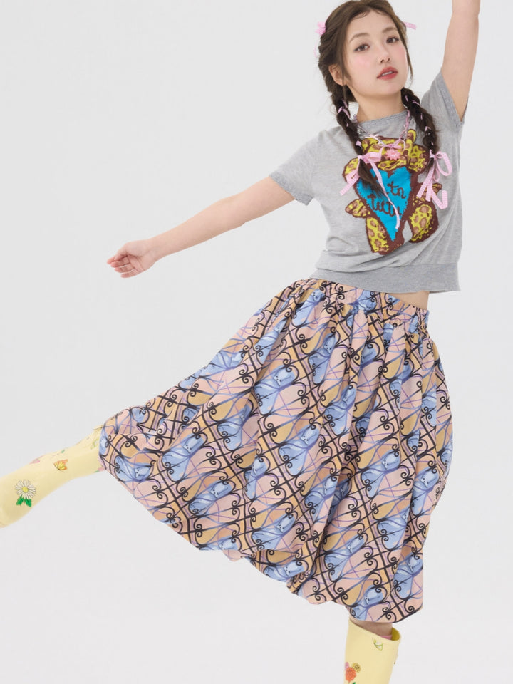Pastel Animal Print Flare Skirt