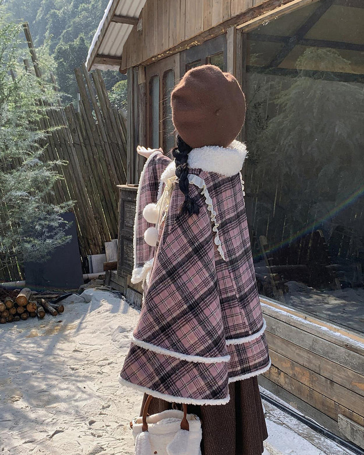 College-style Plaid Cape