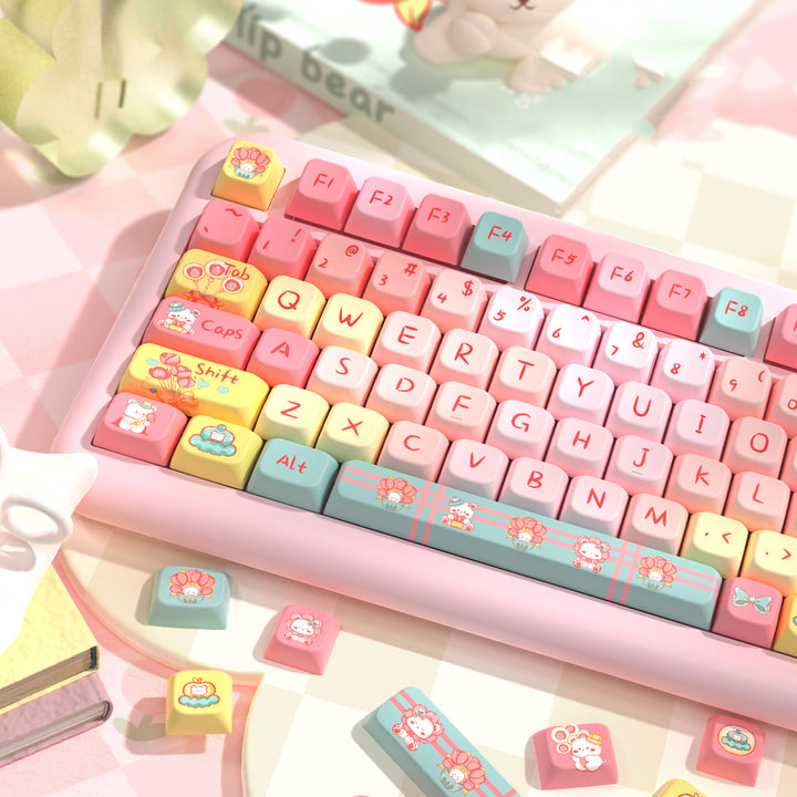 Cartoon Tulip Bear Keycaps Set for Mechanical Keyboards