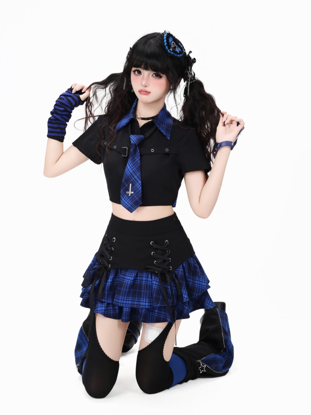 Plaid Lace Up Ruffle Mini Skirt