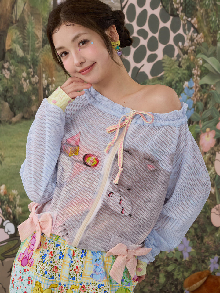 Cute Bunny Mesh Zip-Up Jacket