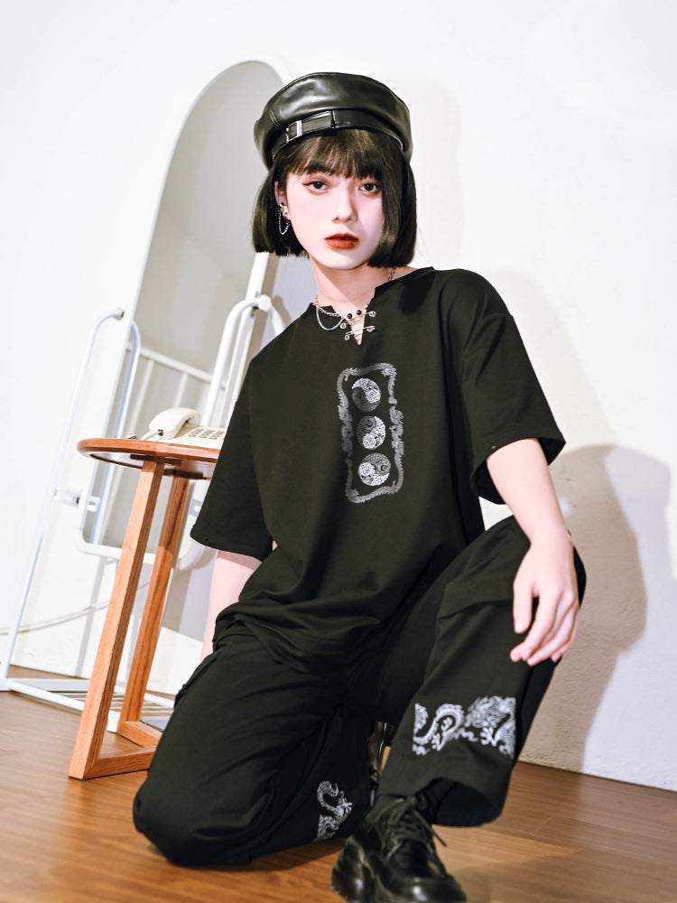 Trendy Chinese-style V-neck top with detachable long sleeves