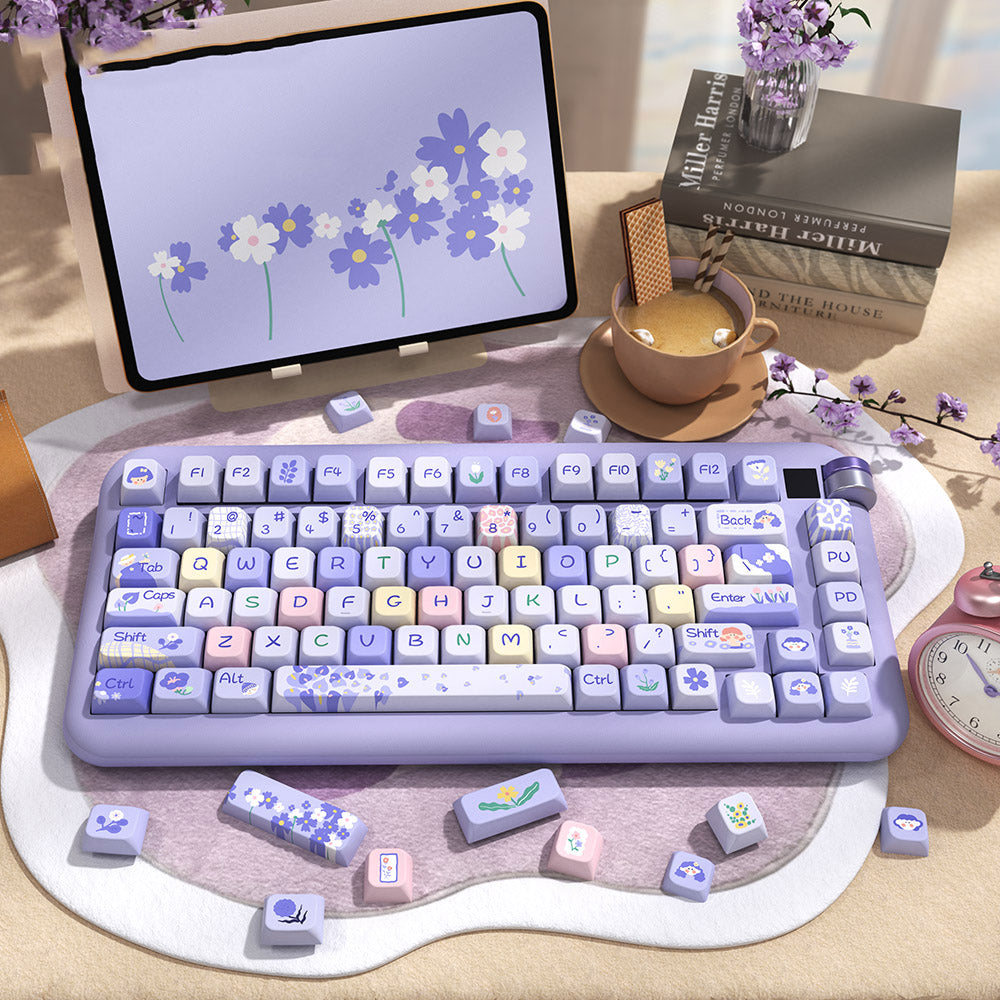 Pastel Lavender Floral Keycaps Set for Mechanical Keyboards