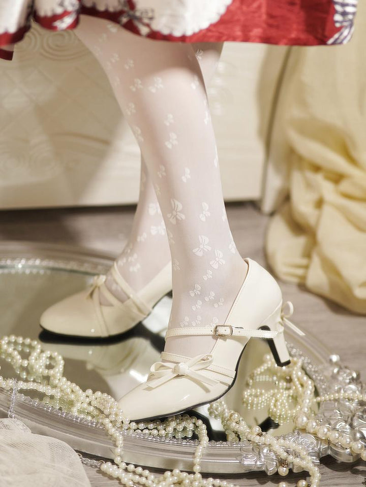 White Pointed-Toe Bow High Heel Shoes