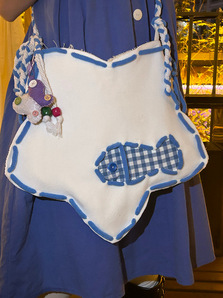 Star-Shaped Fish Embroidery Shoulder Bag