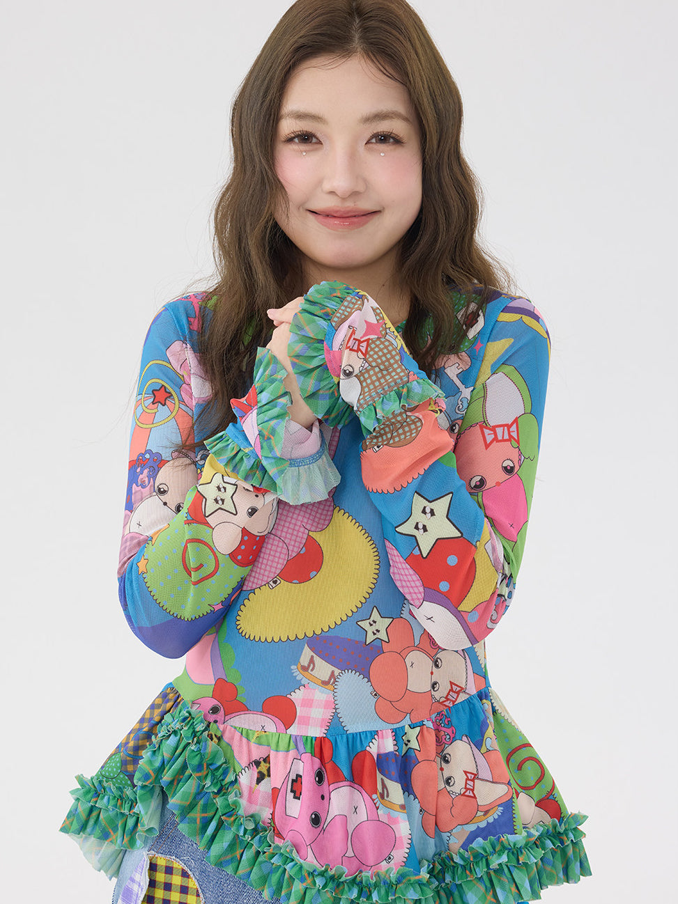 Colorful Cartoon Ruffle Layering Top