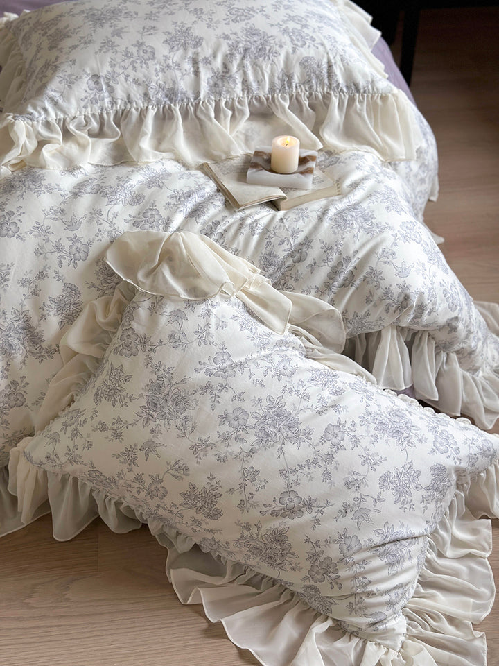 French Floral Print Lace Cotton Duvet Cover