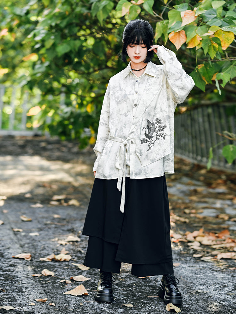 Chinese-style asymmetrical patchwork and embroidery shirt