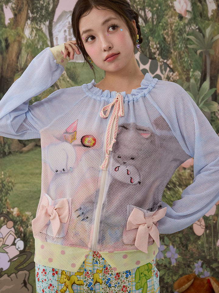 Cute Bunny Mesh Zip-Up Jacket