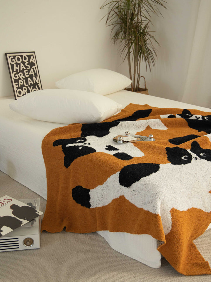 Cow Pattern Cat Printed Plush Blanket
