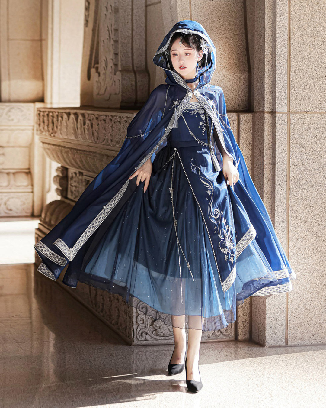 Eternal Day Priestess Blue Cloak Dress with Accessories