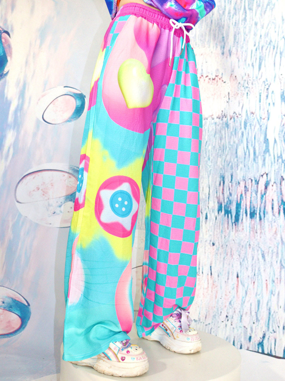 Pastel Checkerboard Wide Leg Pants